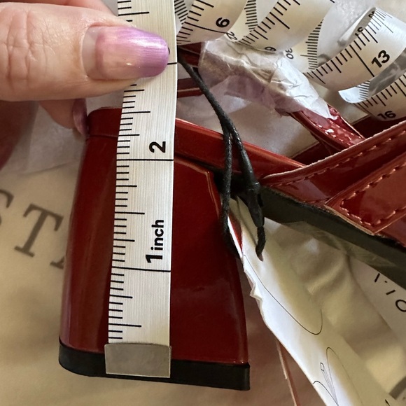 Cider Red Patent Leather Heels with Square Toe and Straps - Picture 2 of 2